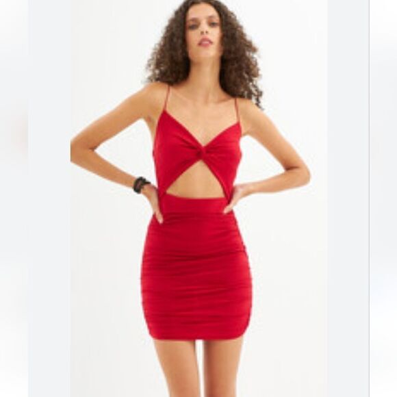 21 Saints Sexy Red Dress with Ruching and Cut Out Size M - Picture 1 of 10